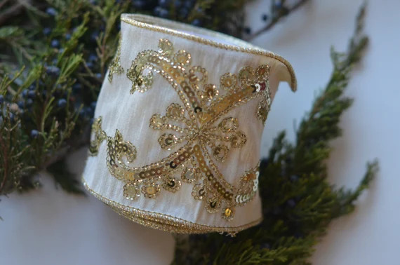 5 Yard Roll of Ivory With Gold Sequined Ribbon - Etsy | Etsy (US)