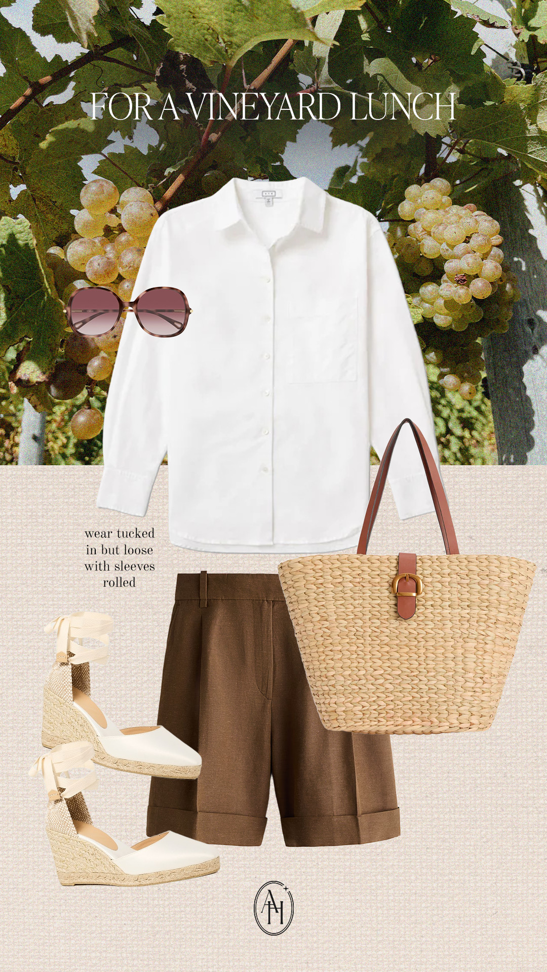 Cool linen shorts, a button up, espadrilles with a tote and chic sunglasses.  

 #LTKootd #LTKSeasonal

#LTKtravel