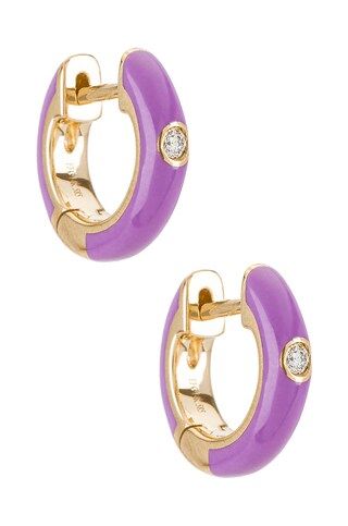 EF COLLECTION Single Diamond Enamel Huggie Earring in Lavender from Revolve.com | Revolve Clothing (Global)