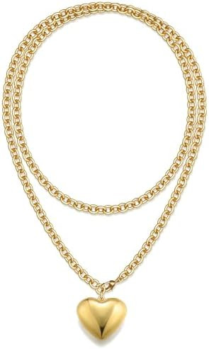 TEN MIRO 16k Chunky Gold Necklace for Women Non Tarnish, 36'' /92cm Long Gold Chunky Heart Neckla... | Amazon (US)