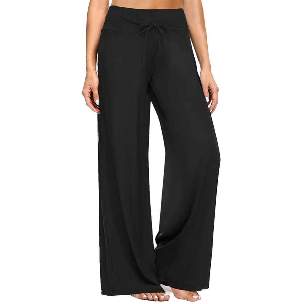 ZOOSIXX Soft Black Pajama Pants for Women, Wide Leg Comfy Casual Lounge Yoga Capri Pants 22'' / 3... | Amazon (US)