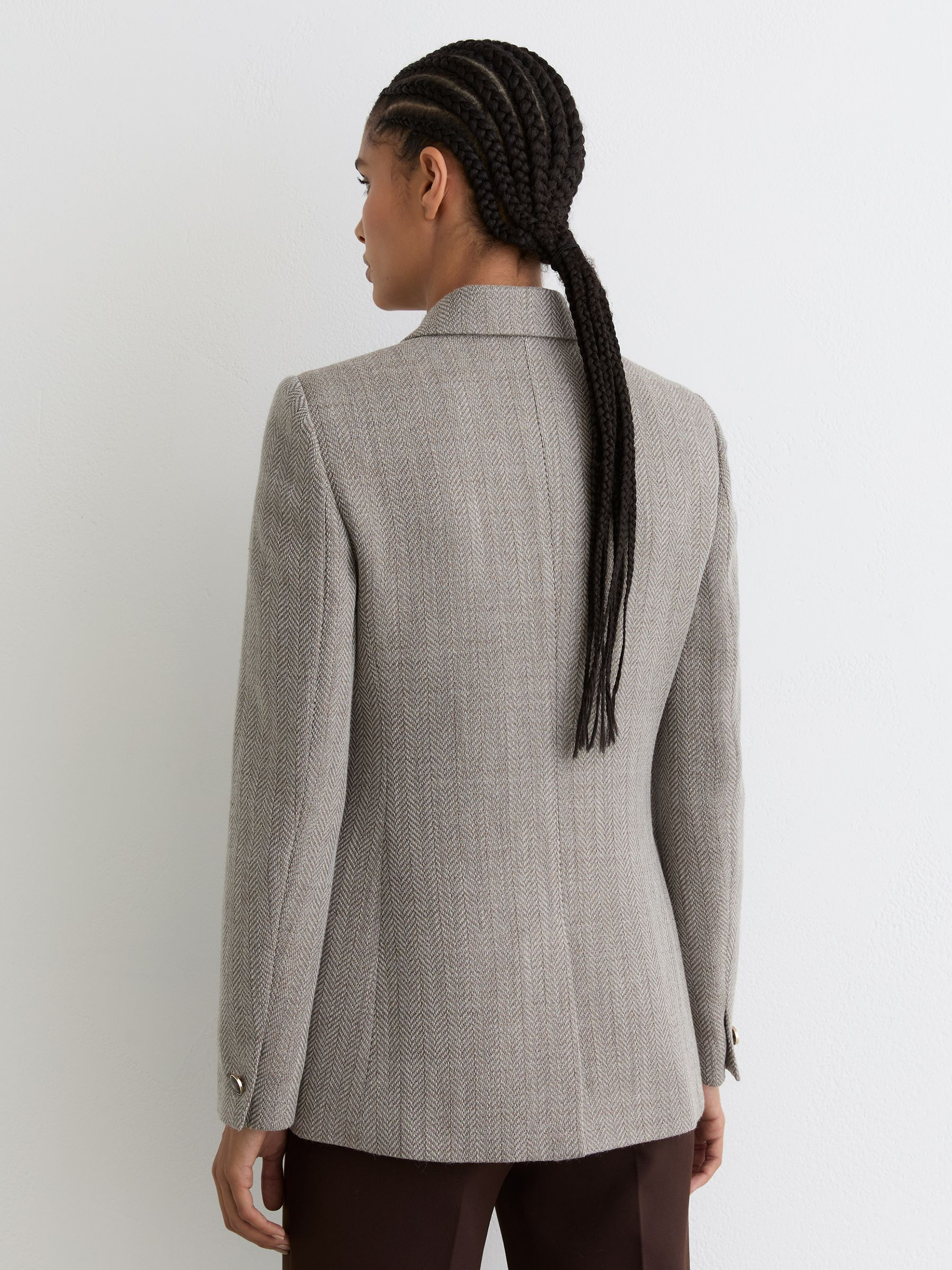 Reiss Herringbone Double-Breasted Blazer Wool-Cotton in Grey | REISS | Reiss US