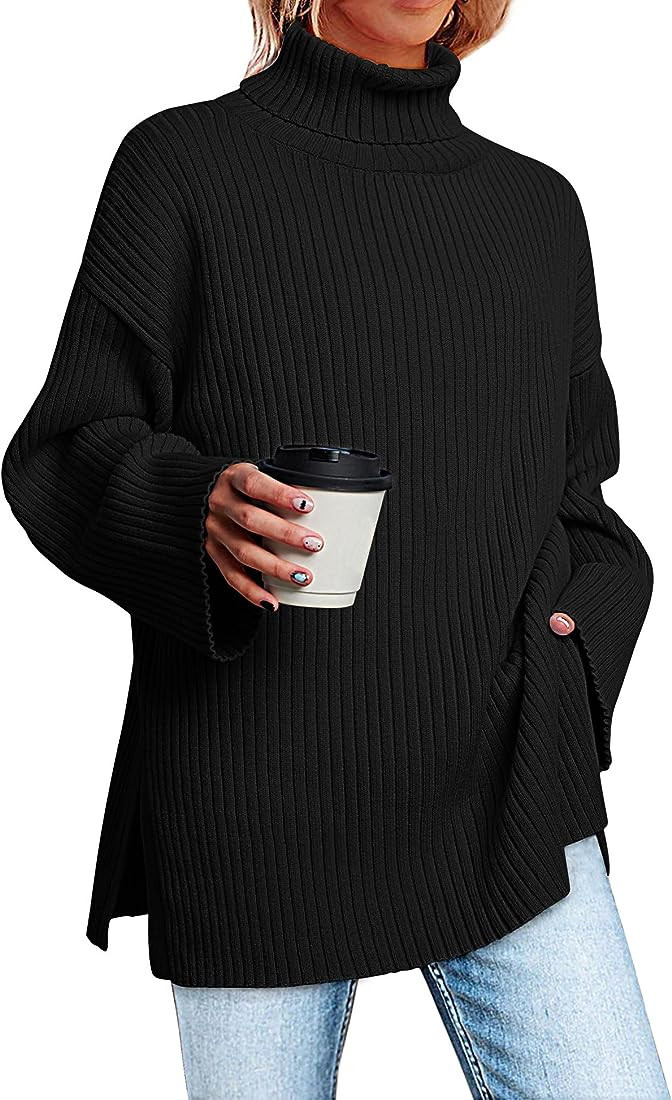 LILLUSORY Womens 2023 Fall Turtleneck Oversized Pullover Sweaters Long Sleeves High Neck Ribbed K... | Amazon (US)