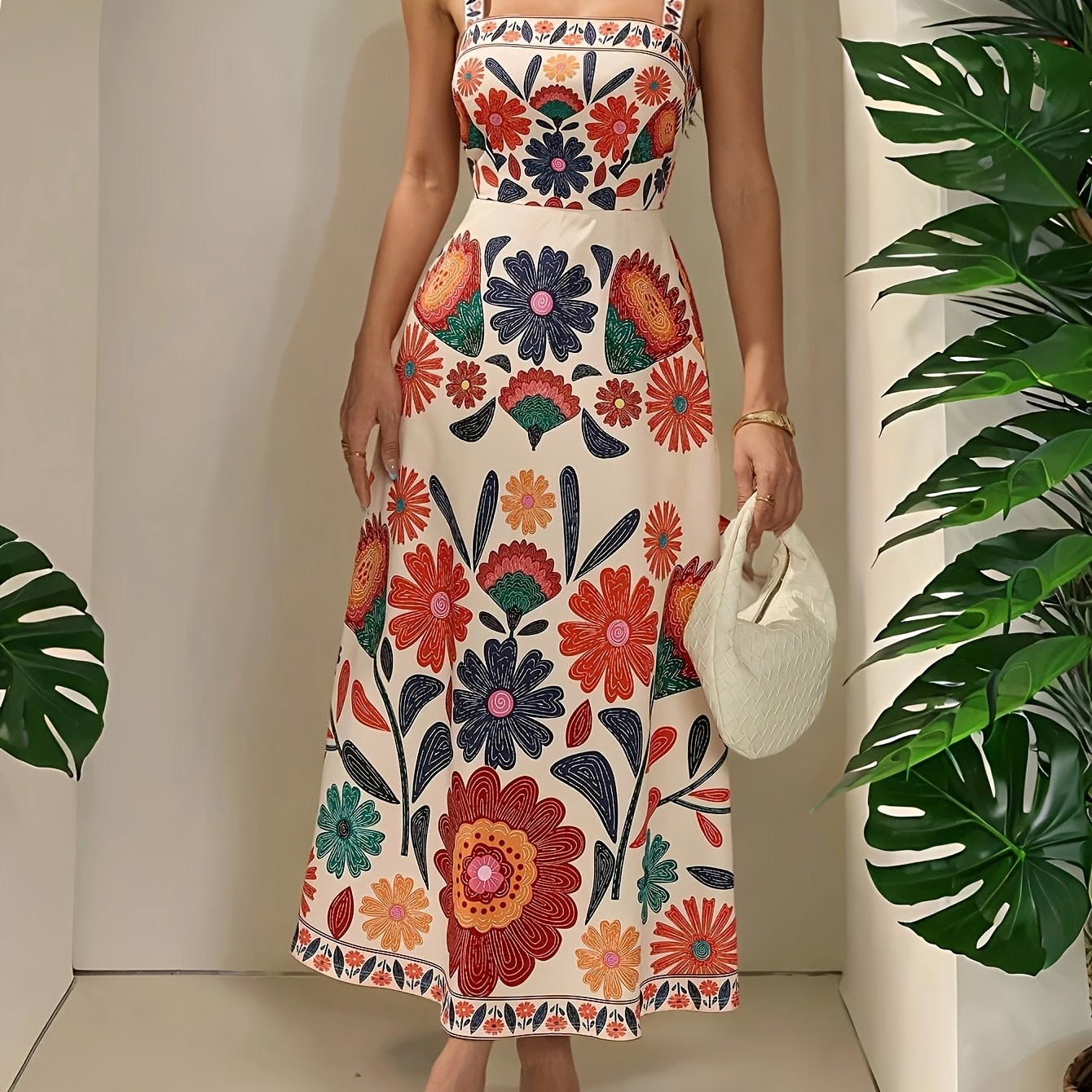 women's floral print maxi dress flared hem machine washable - Temu Canada | Temu Affiliate Program