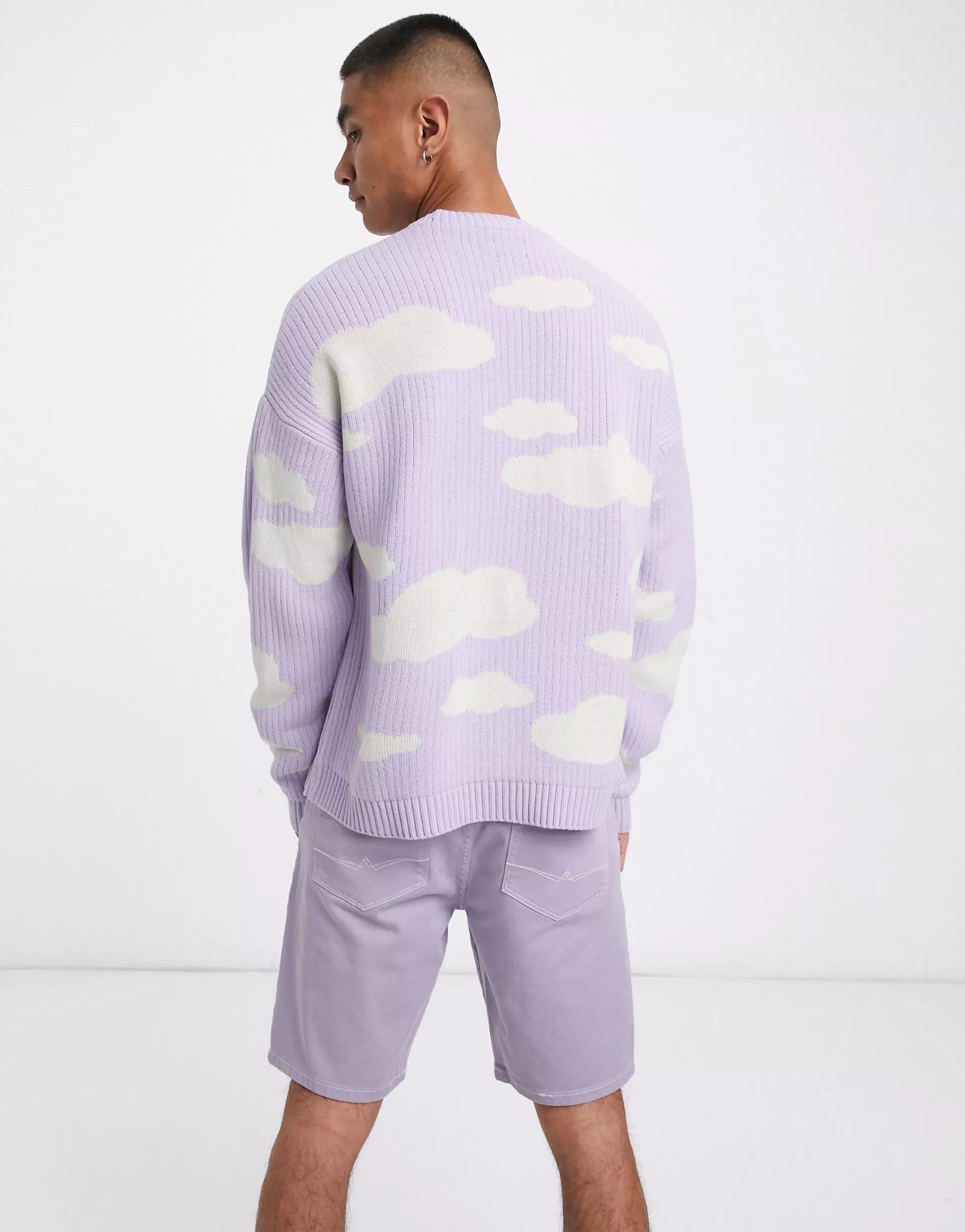 ASOS DESIGN oversized knitted jumper with cloud design in lilac | ASOS (Global)