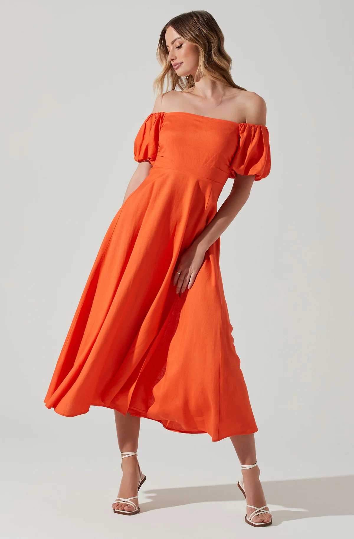Off Shoulder Puff Sleeve Midi Dress | ASTR The Label (US)