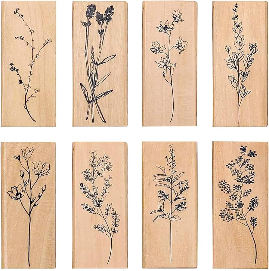 Dizdkizd 8 Pieces Wood Mounted Rubber Stamps, Plant and Flower Decorative Wooden Rubber Stamp Set... | Amazon (US)