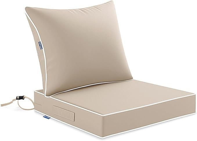MIULEE Beige Outdoor Seat Cushion 24x24 Inch Waterproof & 3 Year Fade Resistant Deep Seat and Bac... | Amazon (US)