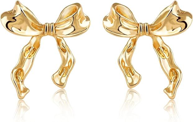 Gold Bow Earrings Silver Dainty Statement Earrings, Cute Ribbon Stud Classic Heart Dangle Earring... | Amazon (US)