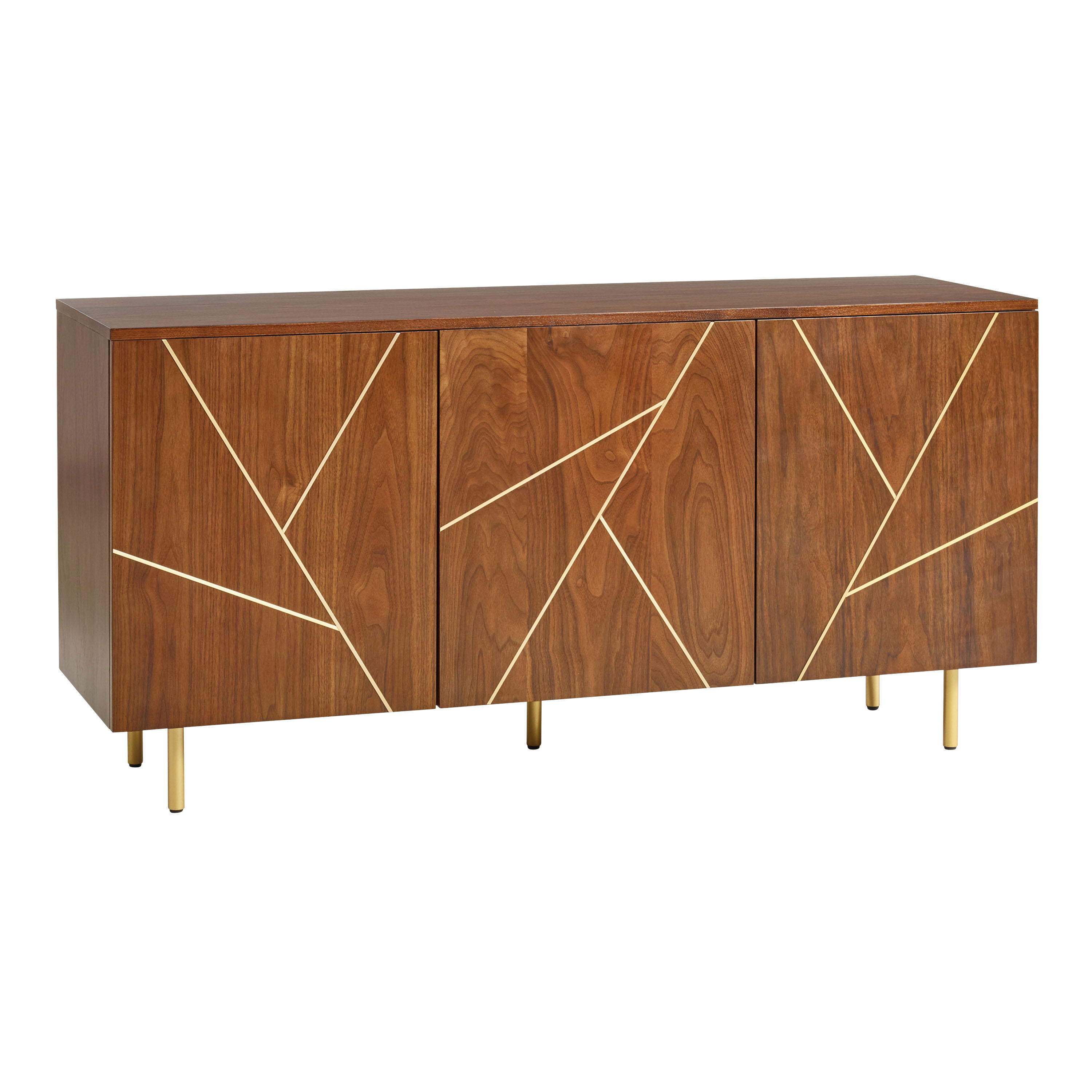 Dustin Spiced Auburn Wood And Brass Inlay Storage Cabinet | World Market