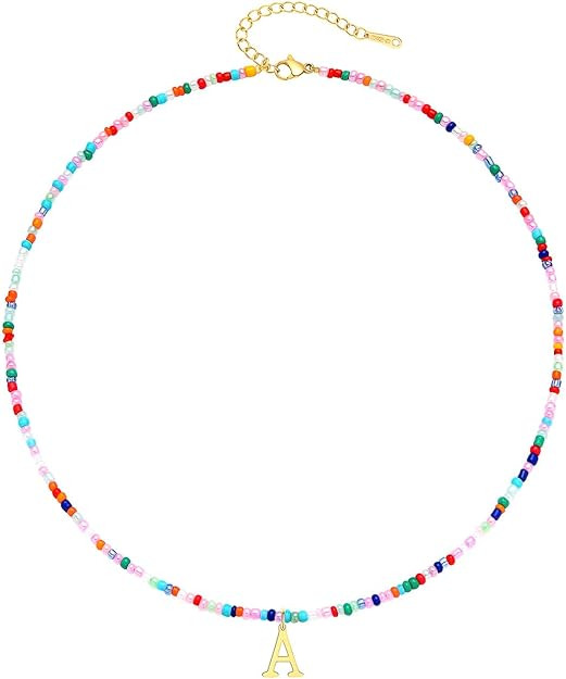 JIGIGIJ Colorful Beaded Initial Necklaces for Girls Teen Girl Gifts Handmade Personalized Stainle... | Amazon (US)