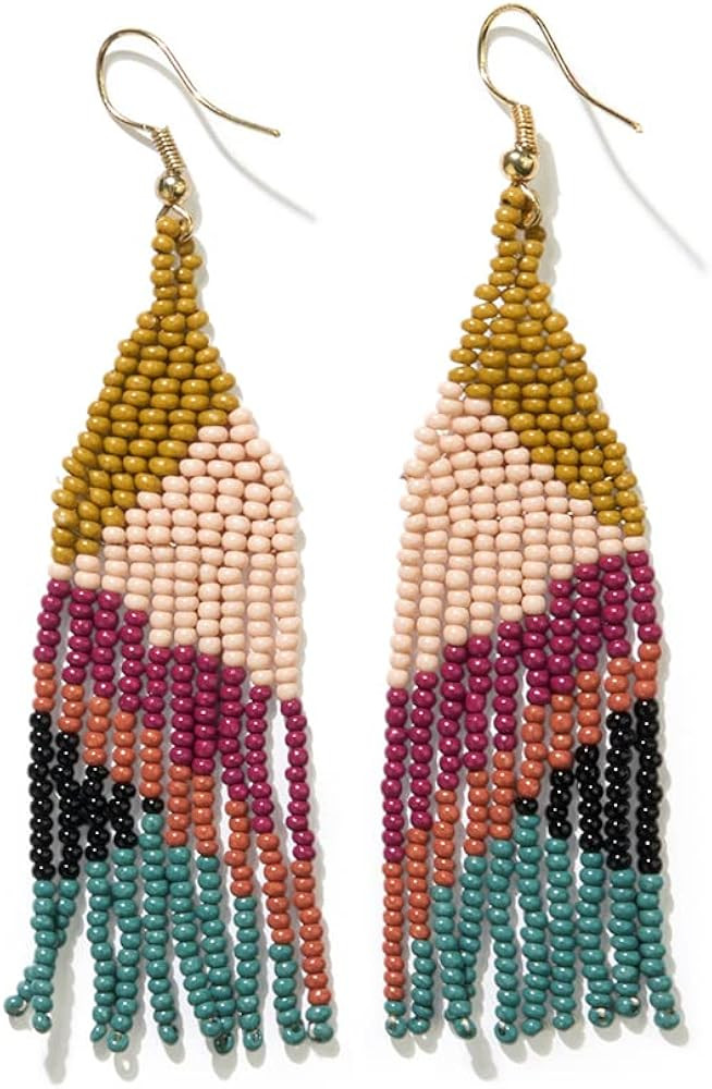 INK+ALLOY Beaded Boho Earrings for Women, Lennon Medium Fringe Seed Bead Dangle Statement Earring... | Amazon (US)