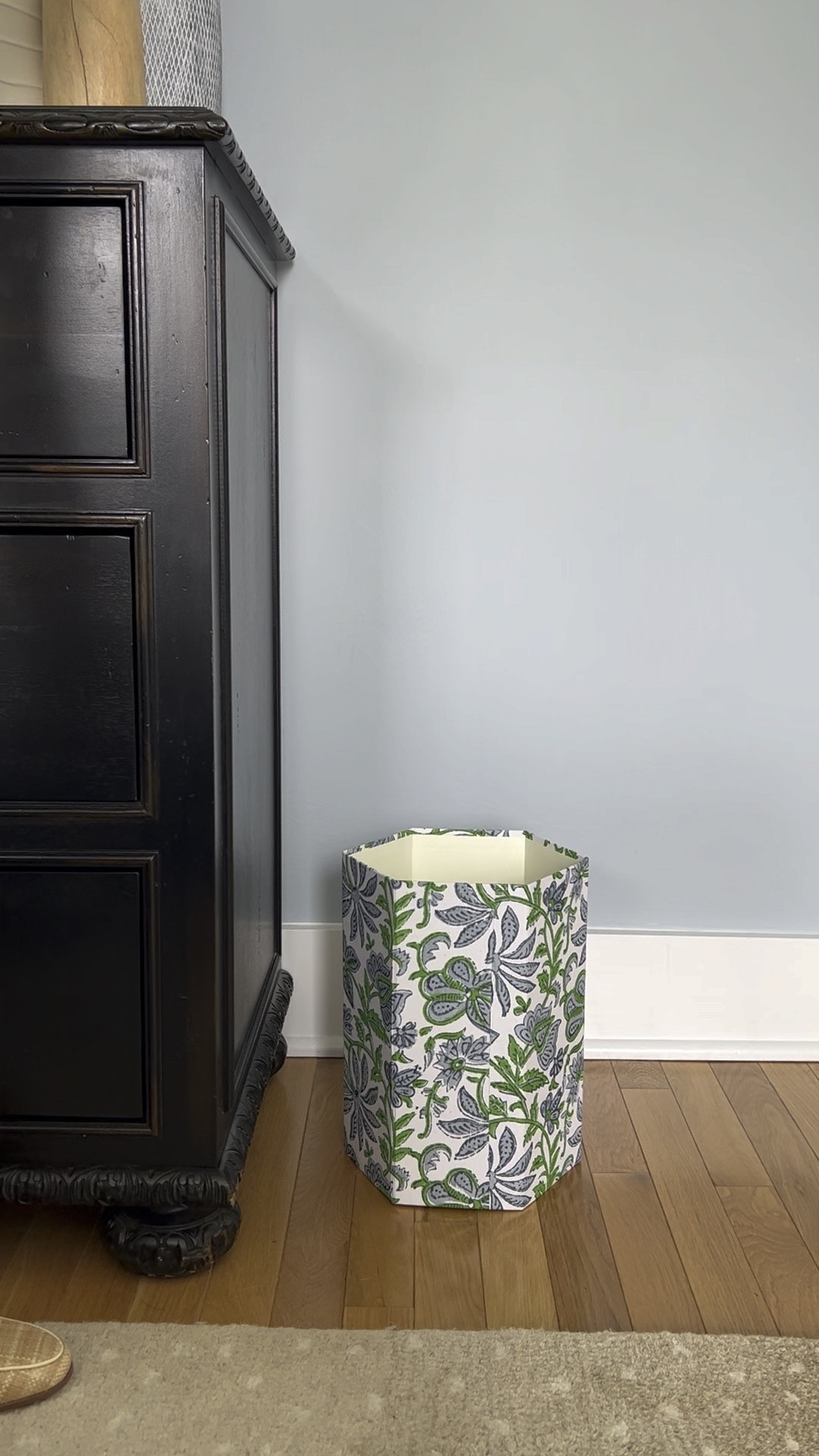 Waste basket, wastebasket, trash can, decorative, home decor, green and blue floral pattern, coastal decor, home office, bedroom, bathroom, interior designer, Amazon finds, Amazon home

#LTKunder50 #LTKhome #LTKFind