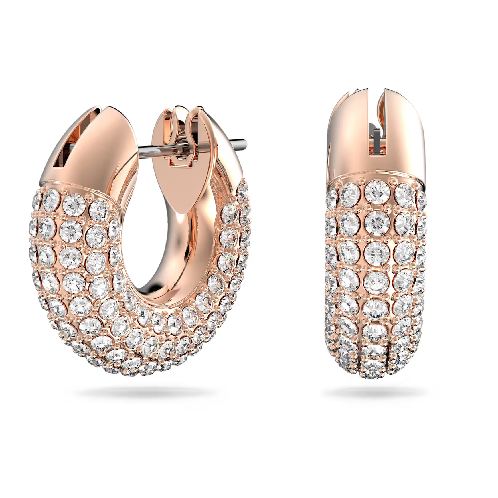 Dextera hoop earrings, Small, White, Rose gold-tone plated by SWAROVSKI | SWAROVSKI