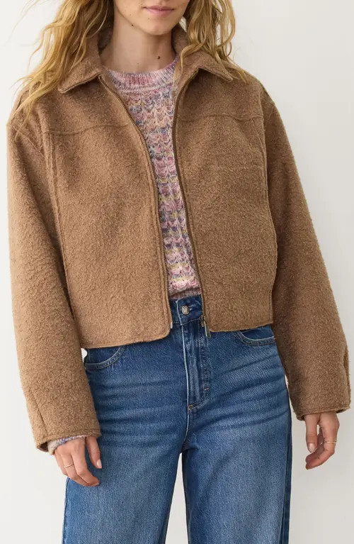 Marine Layer Bouclé Crop Jacket in Teddy at Nordstrom, Size Small | Nordstrom