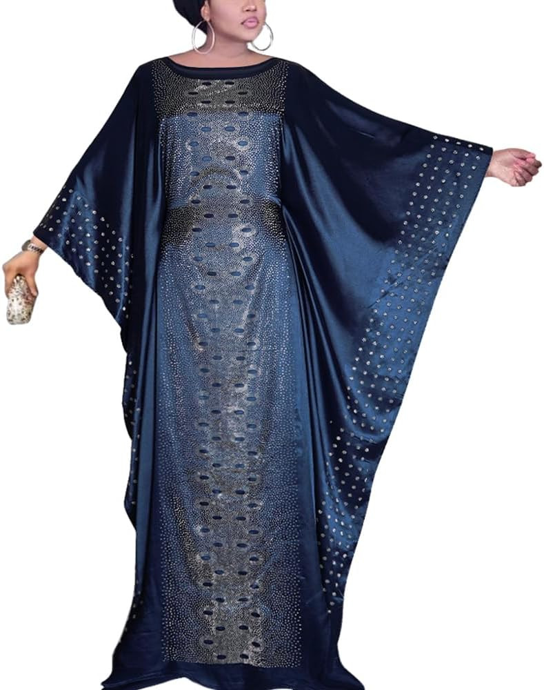 HD African Dresses for Women Fashion Beading Rhinestone Kaftan Maxi Dress | Amazon (US)