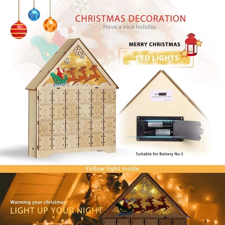 Wooden LED Santa Sleigh Reindeer Countdown Advent Calendar | Wayfair North America