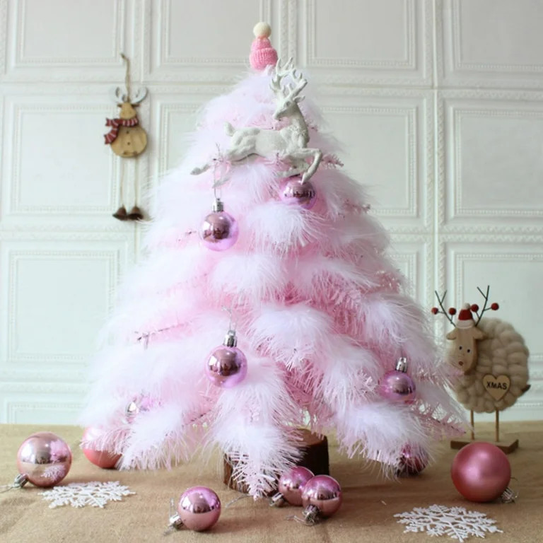 White Feather Mini Pink Christmas Tree with Lights Ornaments for Home Office Tabletop Decor Chris... | Walmart (US)