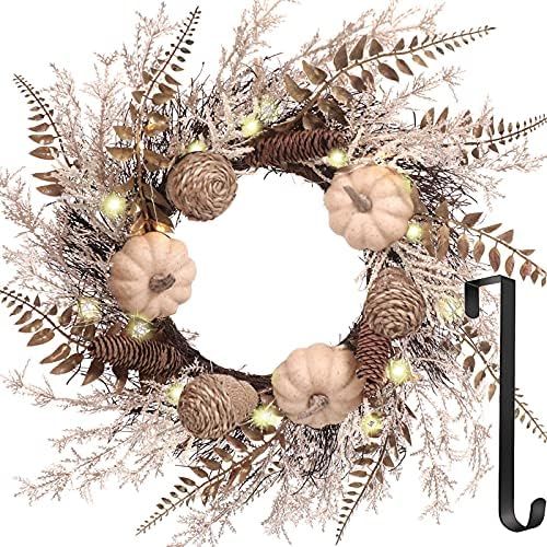 Fall Wreaths, 22 Inch Harvest Wreaths with Hanger and LED Light for Front Door with Pumpkins Pine Co | Amazon (US)