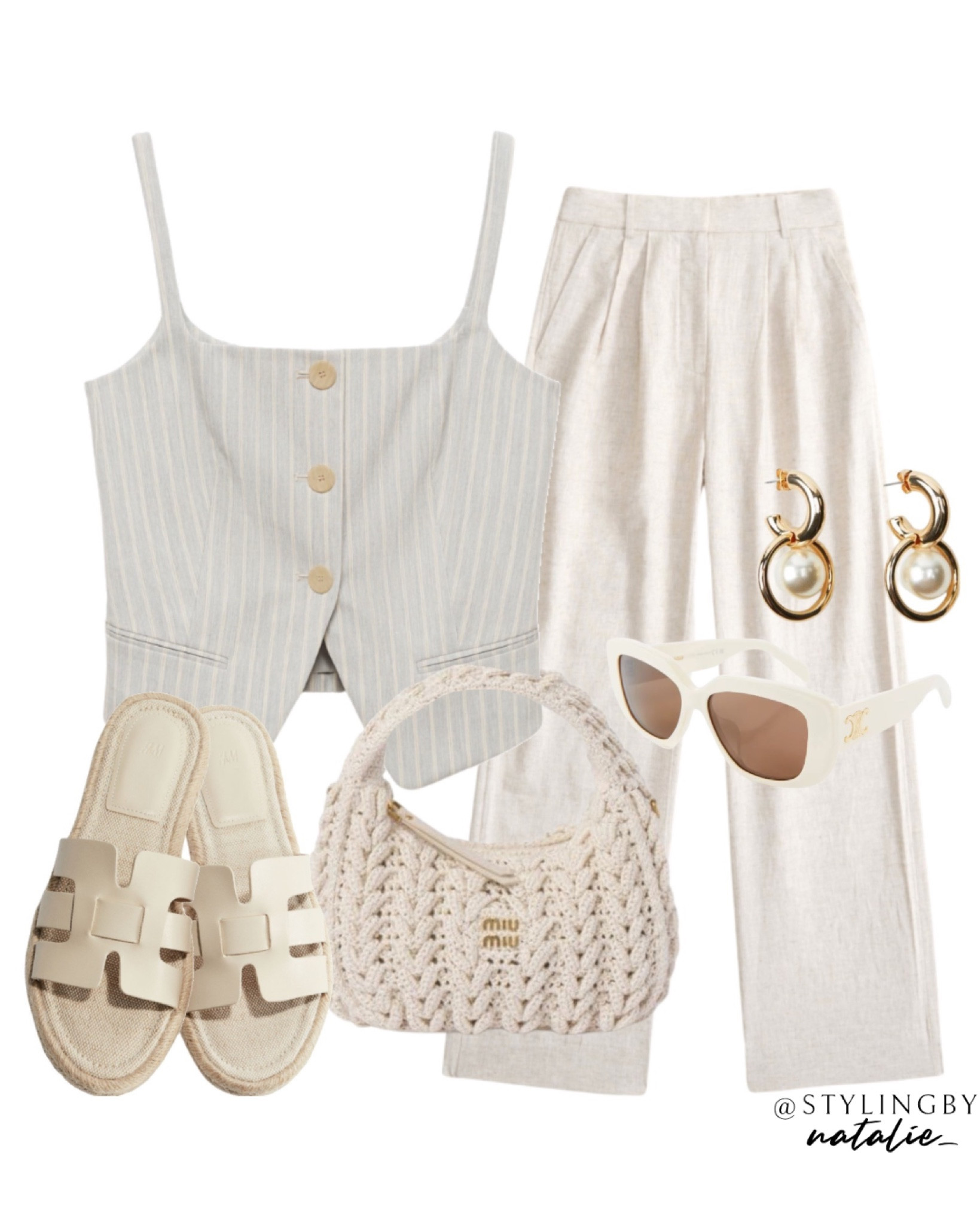 Stripe buttoned waistcoat, tailored linen trousers, espadrille sandals, crochet Miu Miu bag, celine sunglasses & pearl earrings.
Summer outfit, casual chic.

#LTKstyletip #LTKbag #LTKsummer