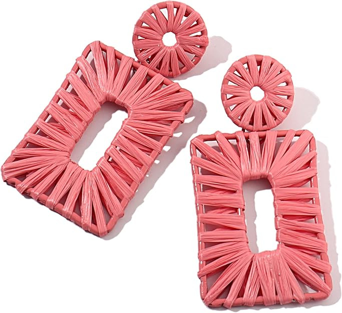 Statement Raffia Earrings Boho Square Drop Earrings Geometric Dangle Earrings for Women Gift Jewe... | Amazon (US)