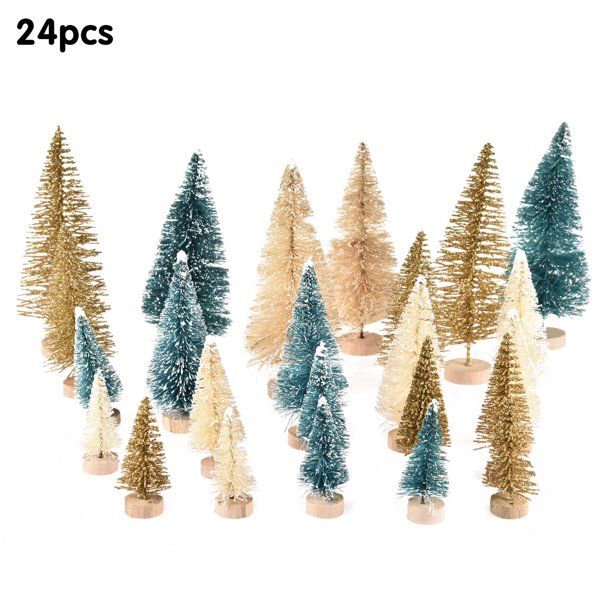 24Pcs Mini Sisal Snow Frost Tree Bottle Brush Tree Diy Crafts Home Desktop Christmas Decoration -... | Walmart (US)