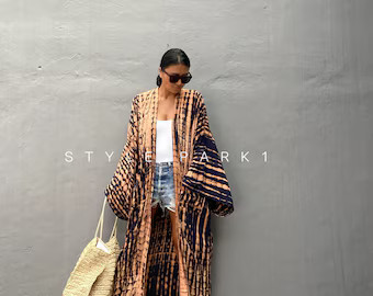 Lk3/indigo Blue Long Kimono Robe Summerunisex Kimonotall | Etsy Canada | Etsy (CAD)