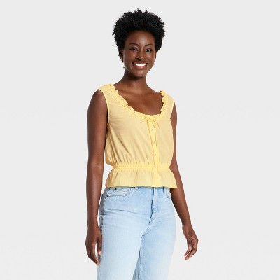 Women's Front Button-Down Tank Top - Universal Thread™ Yellow XS | Target