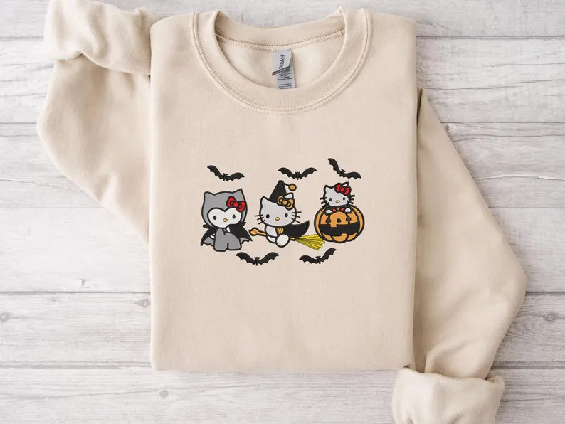 EMBROIDERED Halloween Cute Cats, Embroidery Cats Shirt,halloween Sweatshirt, Halloween Costume Sh... | Etsy (US)