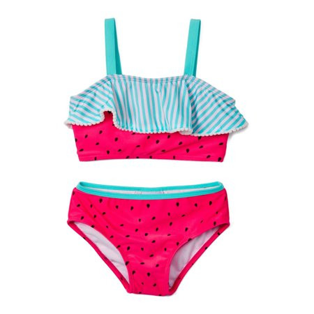 Freestyle Revolution Girls 4-6X Pom Pom Trim Flounce Tankini Two-Piece Swimsuit | Walmart (US)