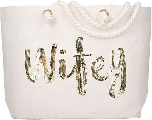 ELEGANTPARK Wifey Tote Bridal Shower Gift Wedding Bride Gifts Honeymoon Wedding Beach Bag Jute Ba... | Amazon (US)