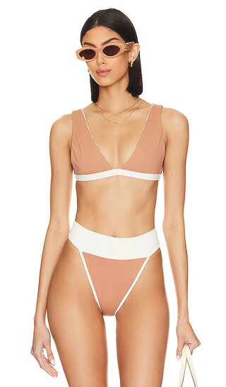 Abbey Reversible Bikini Top in Bronze Gingham & Bronze | Revolve Clothing (Global)