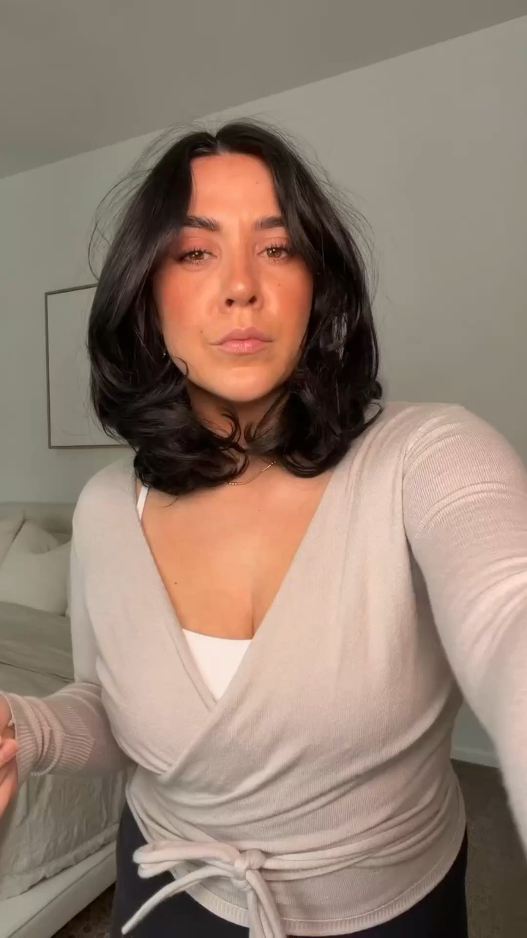 I've been loving wrap tops lately this one is so cute! Not an athletic material more of a sweater, I did a L. 

#LTKMidsize #LTKSeasonal #LTKootd