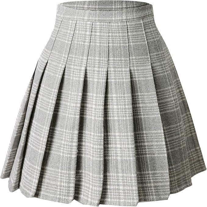 Hoerev Women Girls Thick Wool Fabric for Cold Weather Versatile Plaid Pleated Skirt with Shorts | Amazon (US)