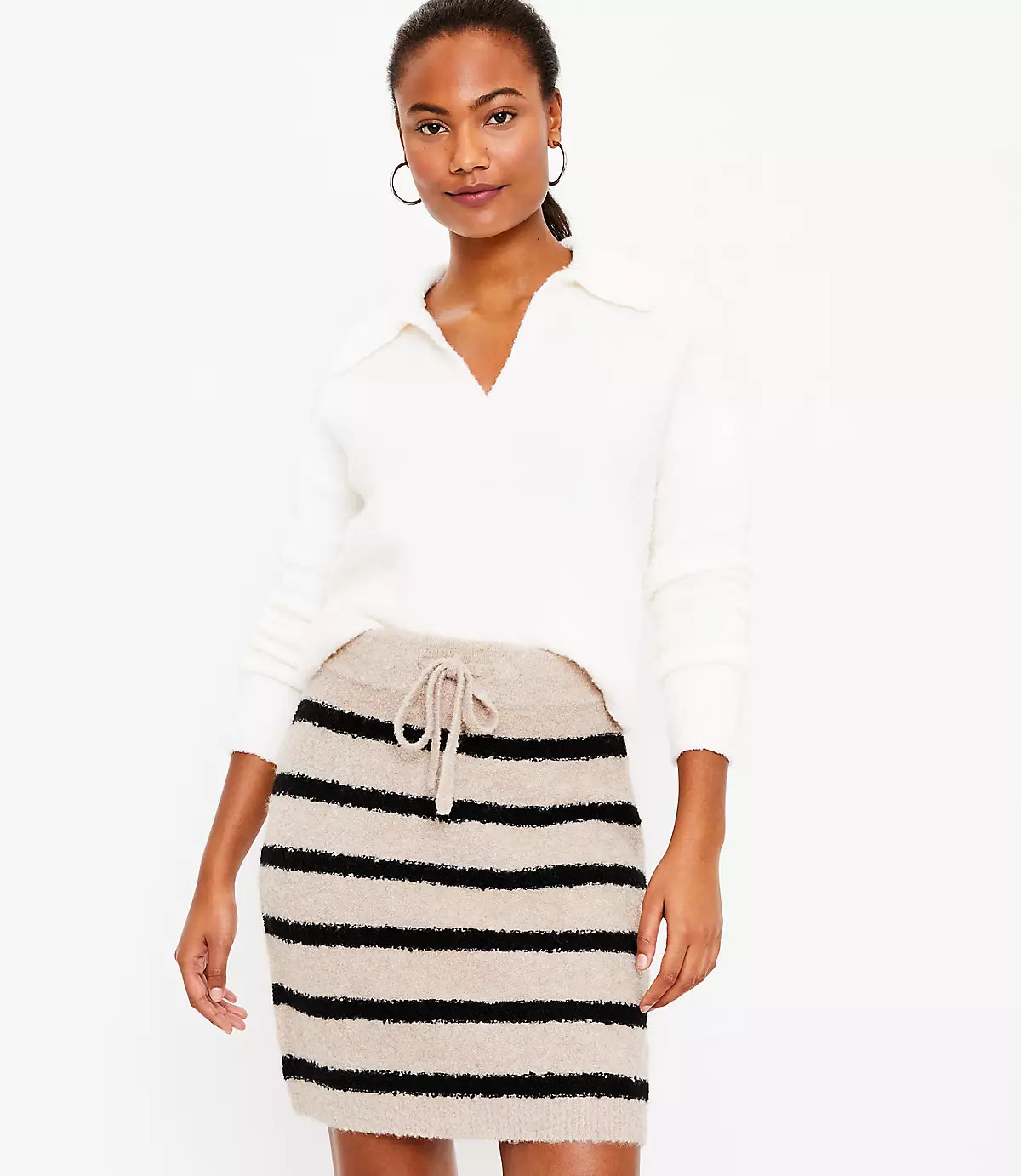Striped Boucle Drawstring Sweater Skirt | LOFT