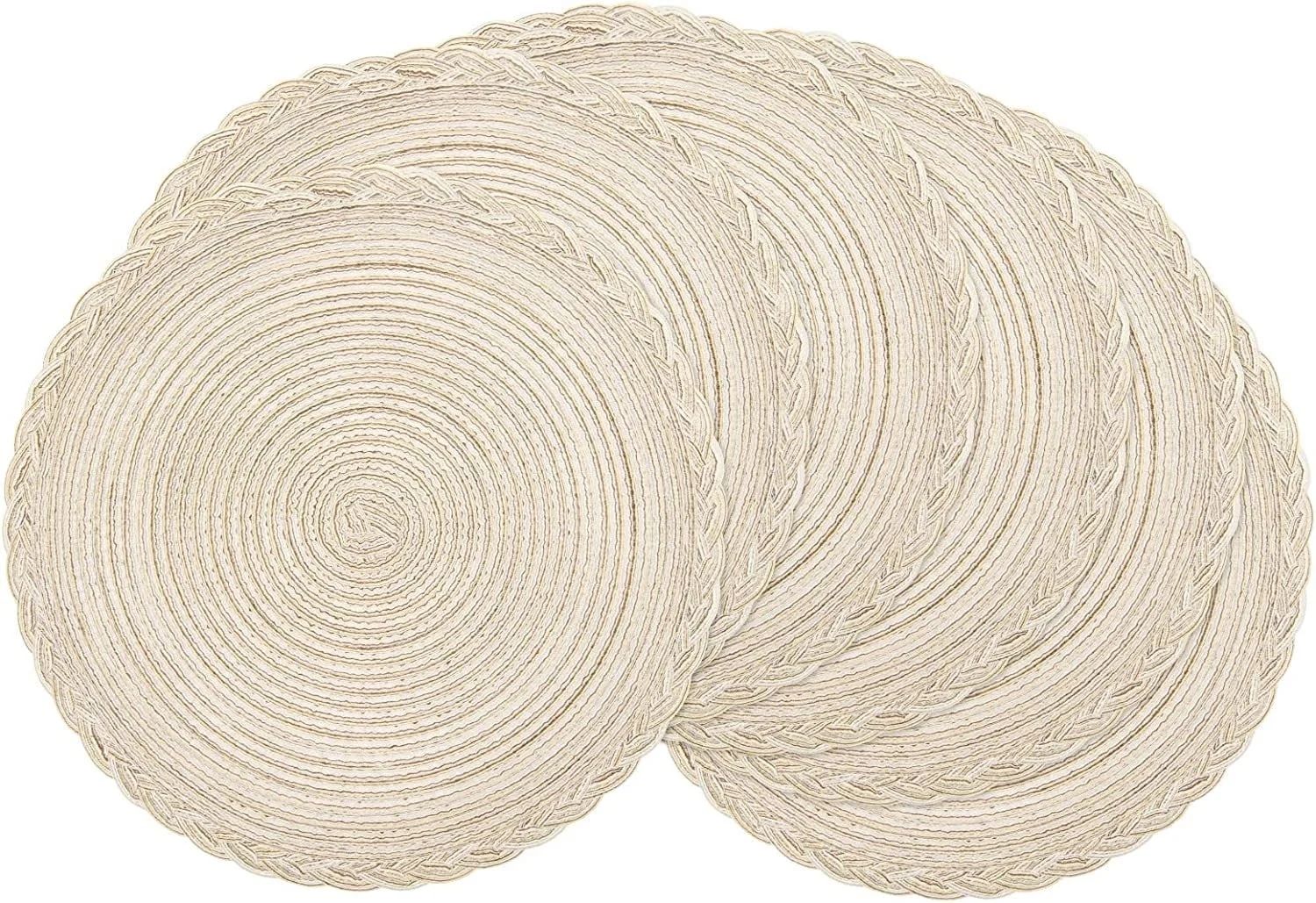 MeyJey Round Placemats 6 Piece, 15" Large Cotton Woven Heat Resistant Placemats Set of 6, Ivory | Walmart (US)