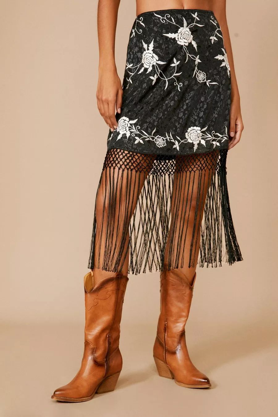 Embroidered Tassel Hem Mini Skirt | Nasty Gal (US)