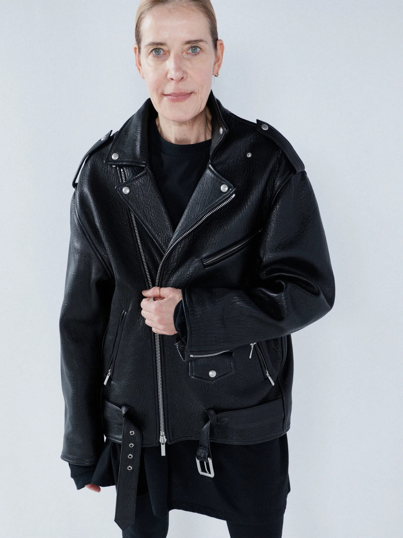 Oversized tumbled-leather biker jacket | Matches (US)