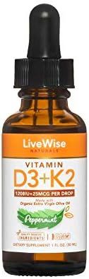 Vitamin D3 with K2 Liquid Drops, All Natural, Non GMO, 1208IU D3 and 25mcg K2 (MK7) Per Serving, ... | Amazon (US)