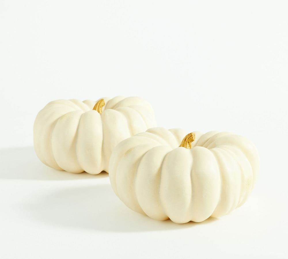 Set of 2 Faux Pumpkins, Ivory, Medium, 9&amp;quot; diameter | Pottery Barn (US)