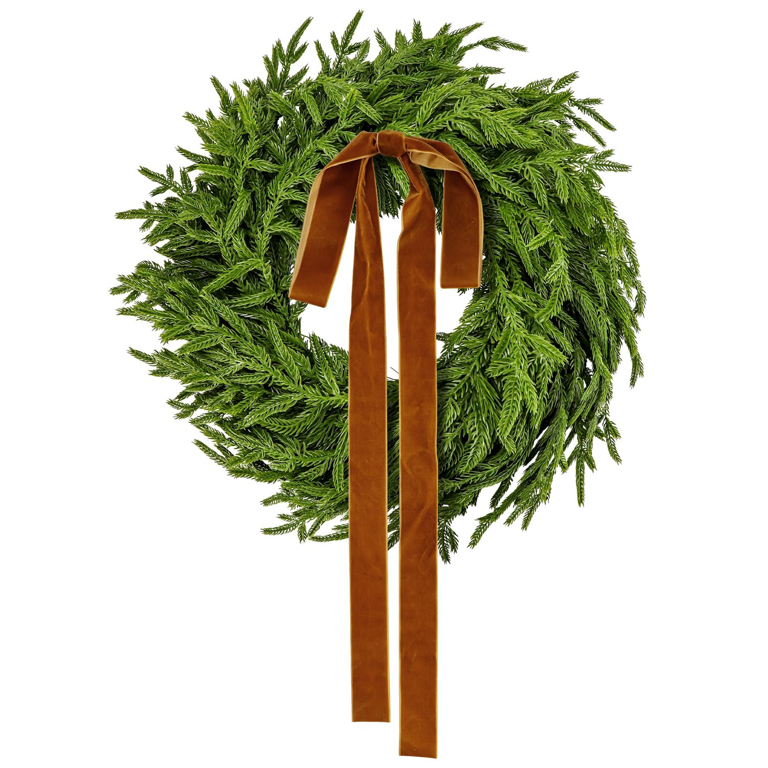 Christmas Wreaths for Front Door 22 Inch Real Tounch Artificial Green Pine Wreath with Velvet Bow... | Amazon (US)