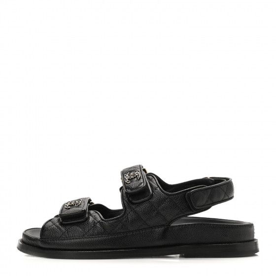 Grained Calfskin Velcro Dad Sandals 36.5 Black | FASHIONPHILE (US)