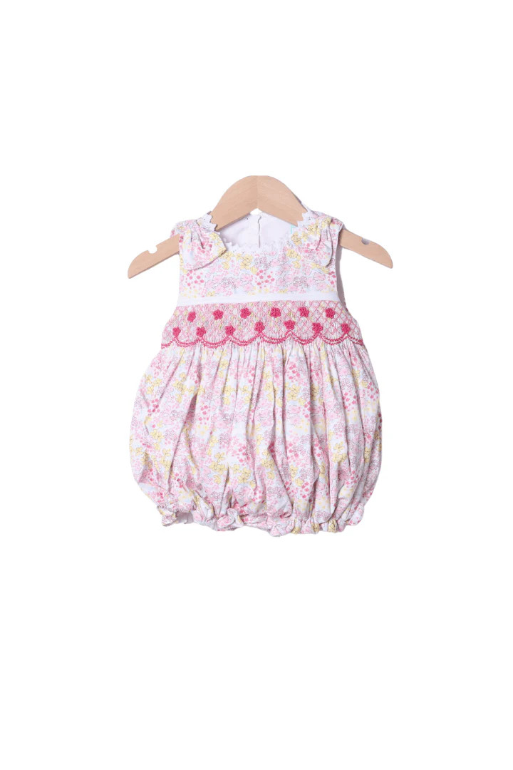 Smocked Heirloom Spring Floral Bow Bubble | The Smocked Flamingo