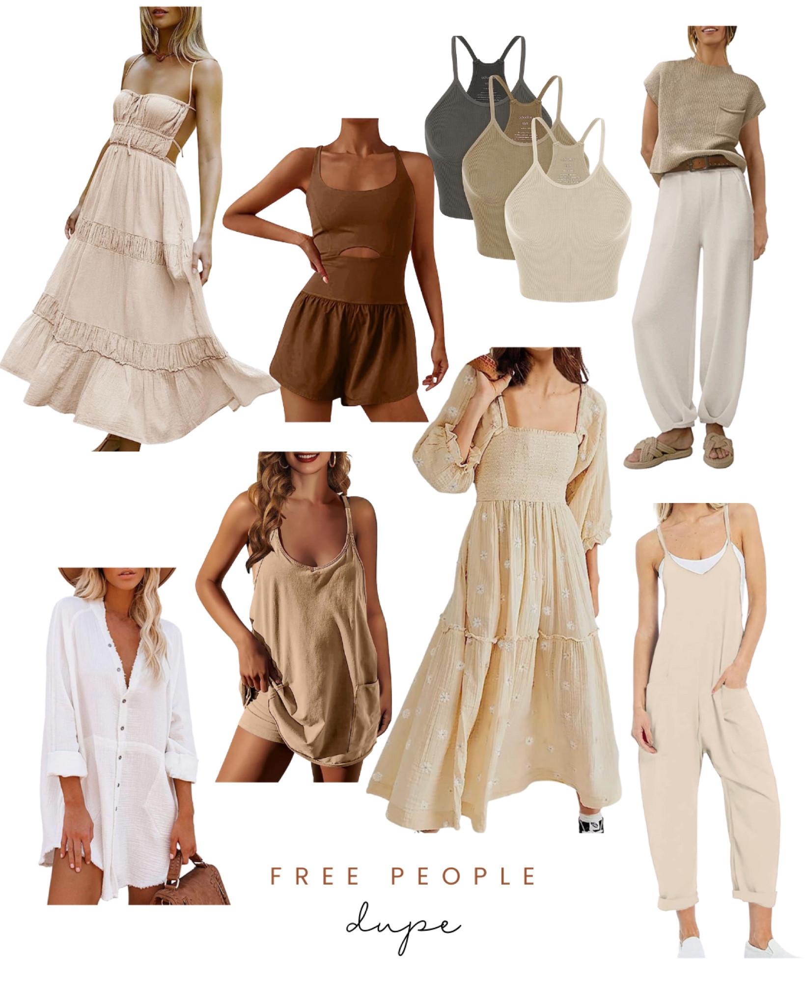 Neutral, beige, creams, and brown Free People dupe for the summertime🤍 

#LTKSeasonal #LTKunder50 #LTKstyletip