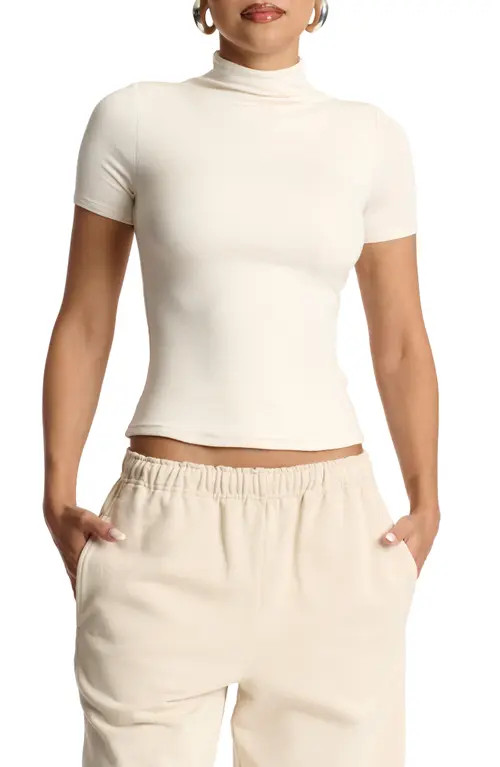 Naked Wardrobe Mock Neck Top in Cream at Nordstrom, Size Small | Nordstrom