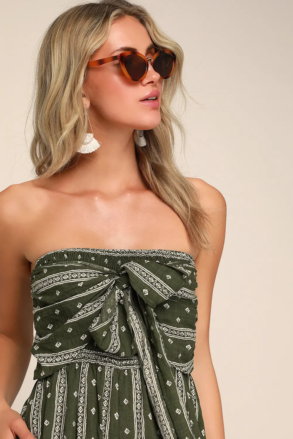 Raine Olive Green Print Strapless Jumpsuit | Lulus (US)