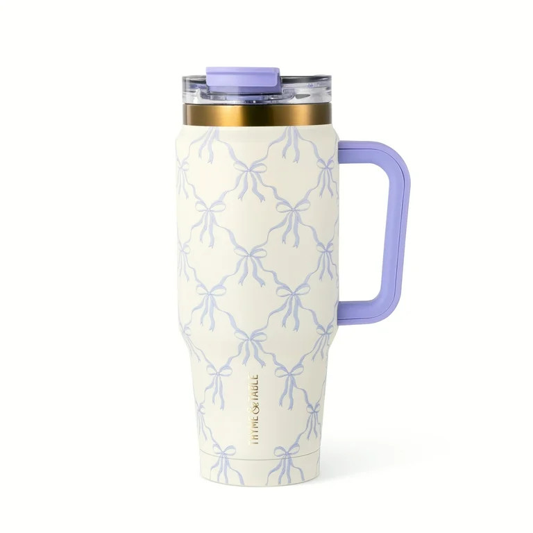 Thyme & Table 32oz Tumbler with Handle, Dual Straw Lid, Stainless Steel Double Wall, Bow Lattice | Walmart (US)