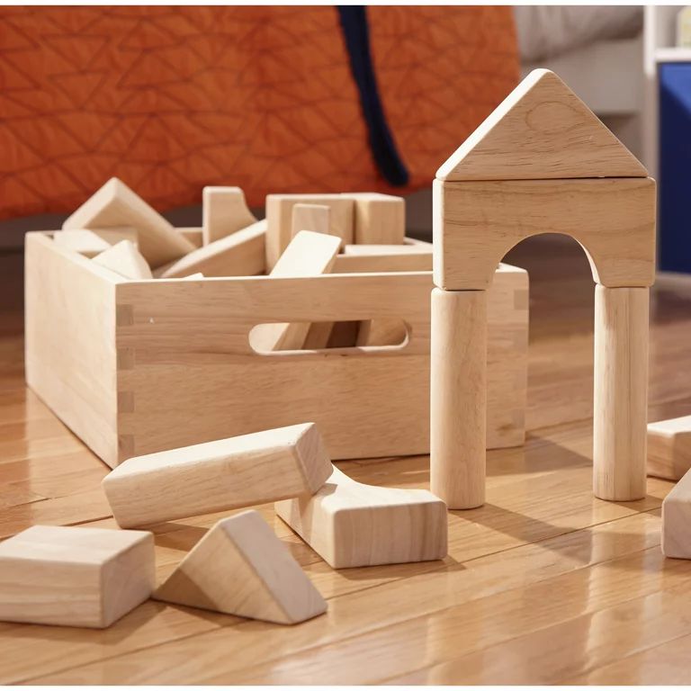 Melissa & Doug Standard Unit Solid-Wood Building Blocks With Wooden Storage Tray (60 pcs) | Walmart (US)