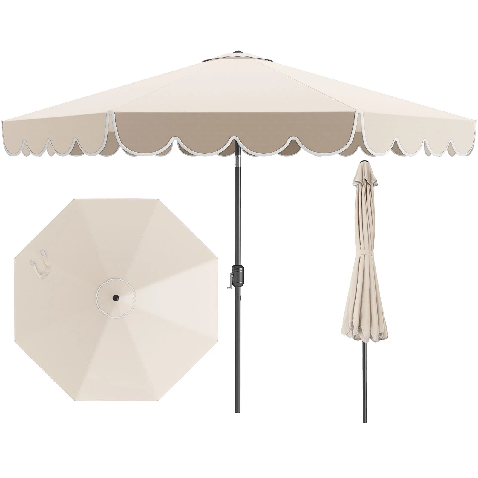 Costway 10 FT Patio Umbrella with Crank Tilt Adjustment Ruffles Vented Top 8 Ribs Beige | Walmart (CA)