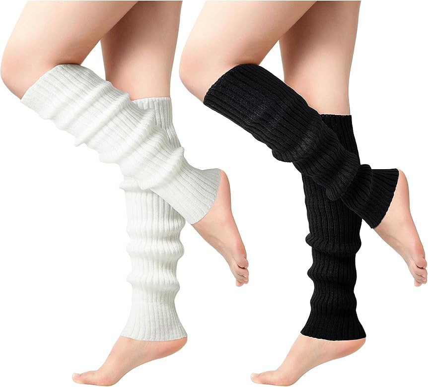 Passionbility 2 Pairs Leg Warmers for Women - Leg Warmers 80s Ribbed Knitted Long Socks for Party... | Amazon (US)